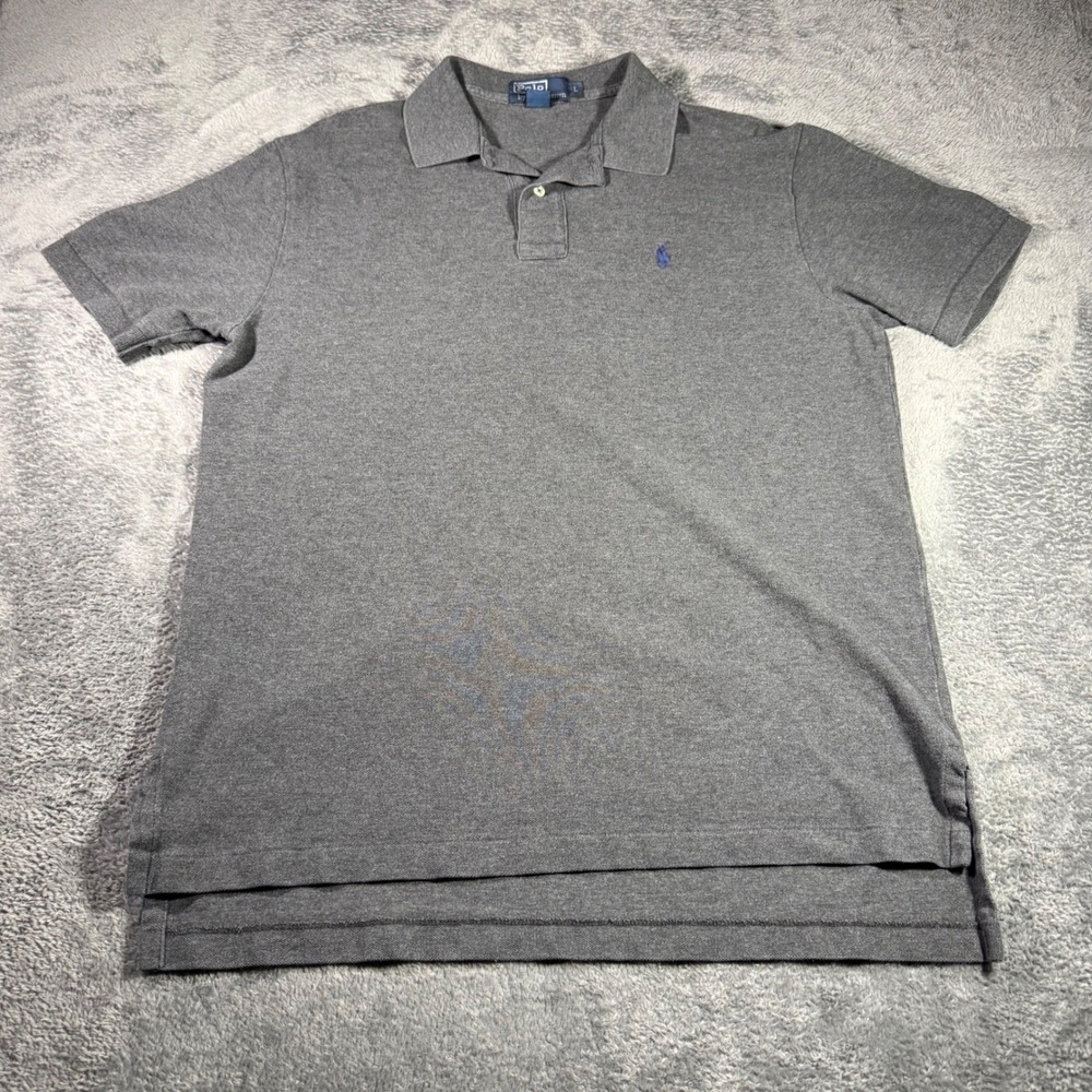Polo Ralph Lauren Mens Large Grey Short Sleeve Cotton Pique Pony Logo Polo Shirt
